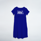 "Baby In Progress " - Comfort Fit Maternity Maxi Dress With Prints - ROYAL BLUE - XS XS(Chest 32")