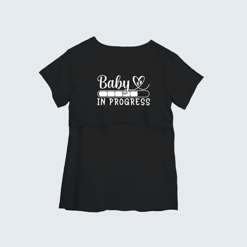 "Baby In Progress " - Comfort Fit Maternity T-shirt With Prints - BLACK - XS XS(Chest 32")