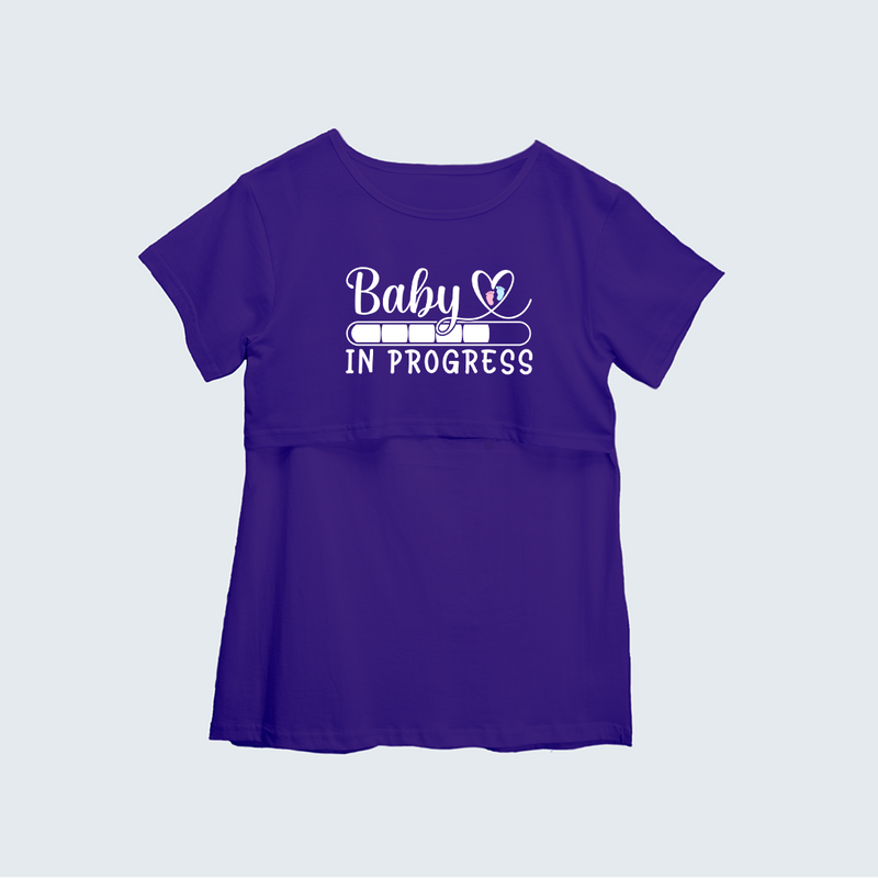 "Baby In Progress " - Comfort Fit Maternity T-shirt With Prints - VIOLET - XS XS(Chest 32")