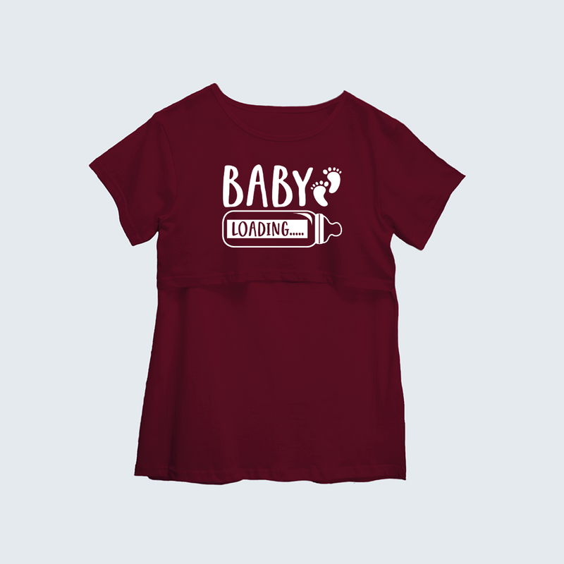 "Baby LoadingÉ.. " - Comfort Fit Maternity T-shirt With Prints - MAROON - XS XS(Chest 32")