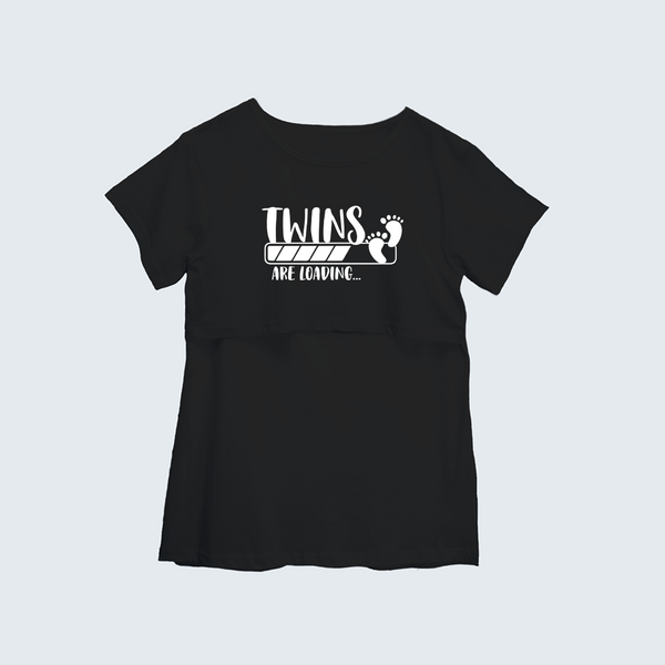"Twins Are LoadingÉ. "- Comfort Fit Maternity T-shirt With Prints - BLACK - XS XS(Chest 32")