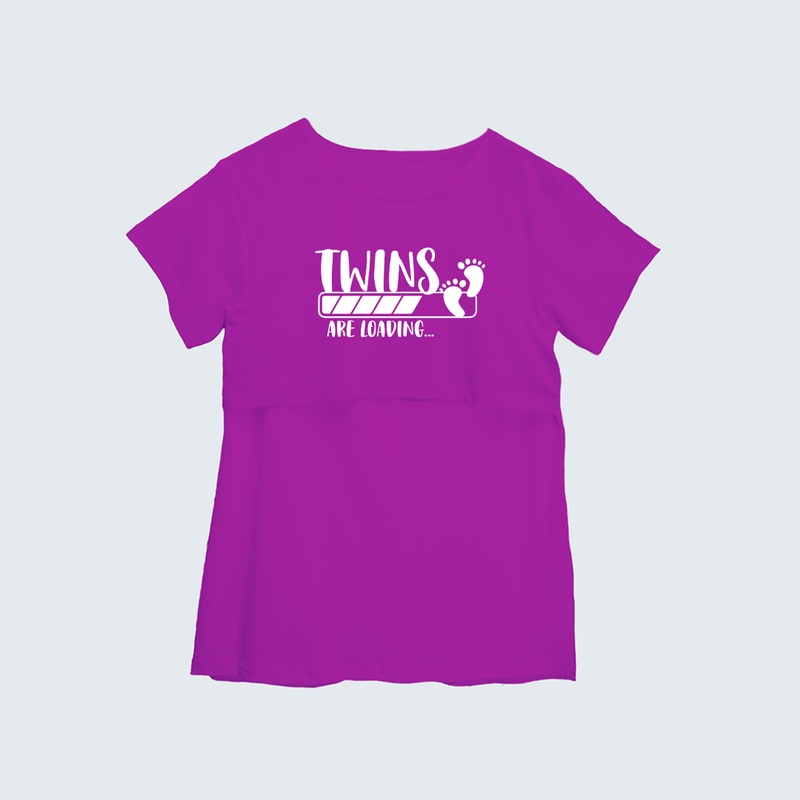 "Twins Are LoadingÉ. "- Comfort Fit Maternity T-shirt With Prints - MEGENTA - XS XS(Chest 32")