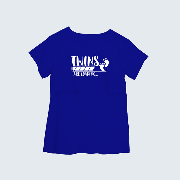 "Twins Are LoadingÉ. "- Comfort Fit Maternity T-shirt With Prints - ROYAL BLUE - XS XS(Chest 32")