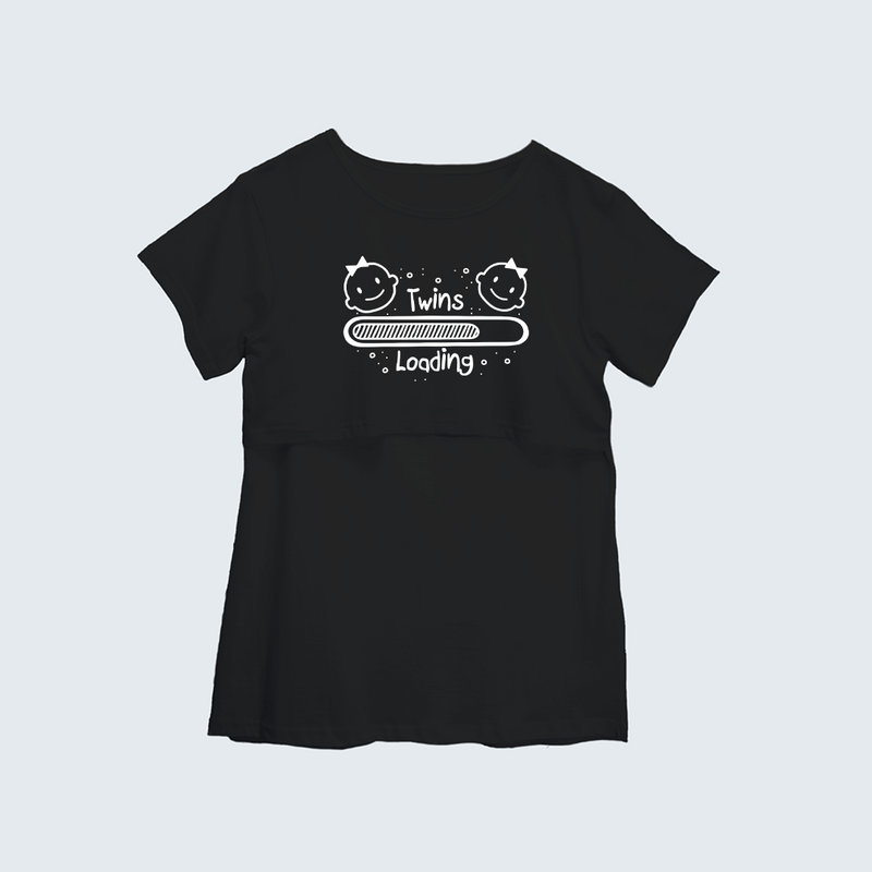 "Twins LoadingÉ. "- Comfort Fit Maternity T-shirt With Prints - BLACK - XS XS(Chest 32")