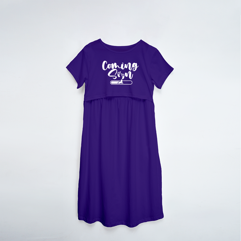 "Coming Soon "- Comfort Fit Maternity Maxi Dress With Prints - VIOLET - XS XS(Chest 32")