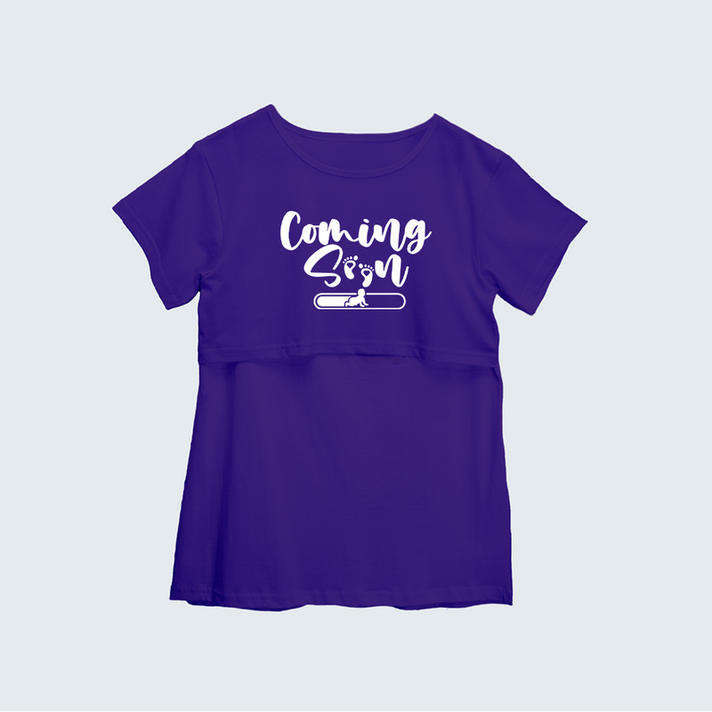 "Coming Soon "- Comfort Fit Maternity T-shirt With Prints - VIOLET - XS XS(Chest 32")