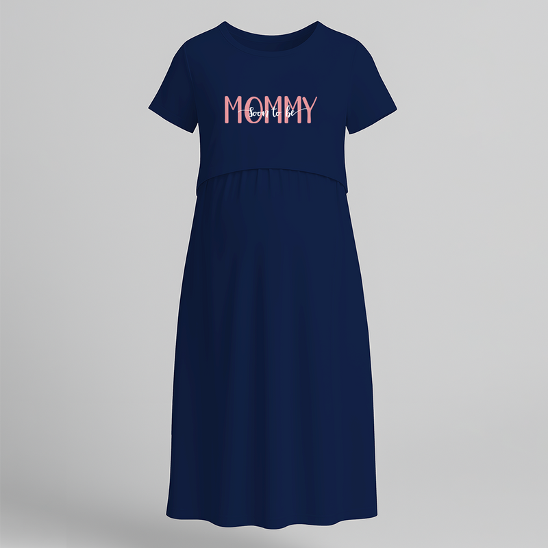 "Soon To Be Mommy "- Comfort Fit Maternity Maxi Dress With Prints - NAVY BLUE - Extra Small (Chest 32")