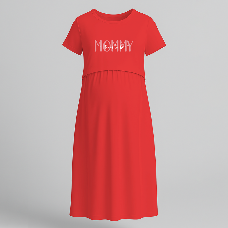 "Soon To Be Mommy "- Comfort Fit Maternity Maxi Dress With Prints - RED - Extra Small (Chest 32")