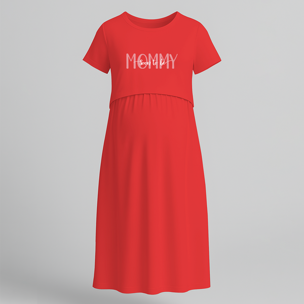 "Soon To Be Mommy "- Comfort Fit Maternity Maxi Dress With Prints - RED - Extra Small (Chest 32")