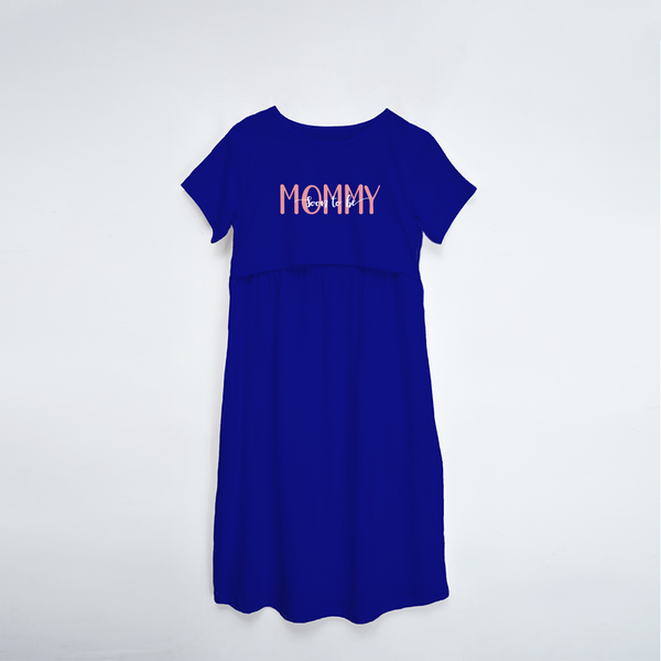 "Soon To Be Mommy "- Comfort Fit Maternity Maxi Dress With Prints - ROYAL BLUE - XS XS(Chest 32")