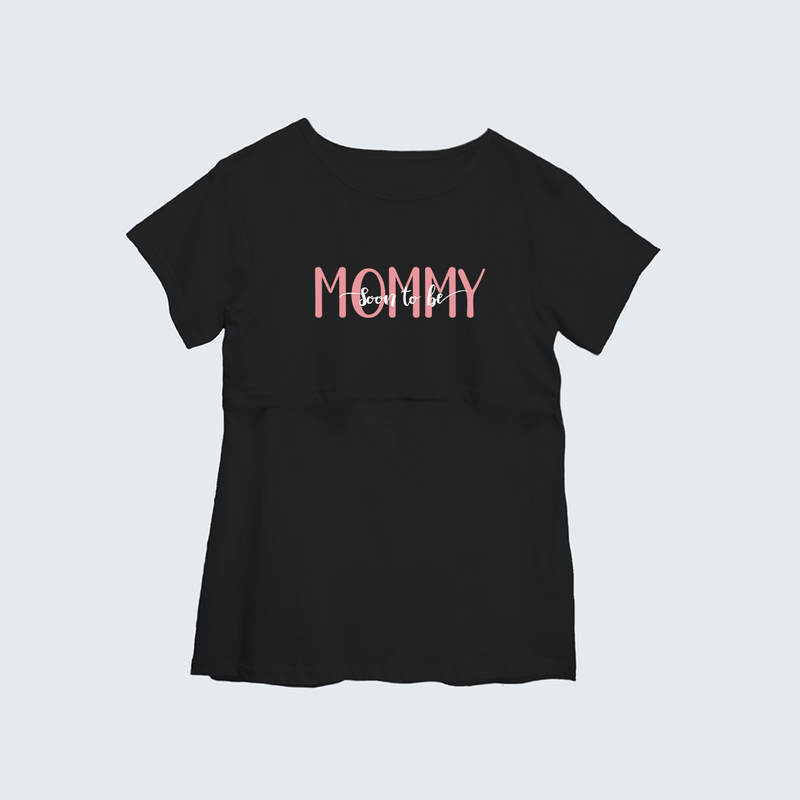 "Soon To Be Mommy "- Comfort Fit Maternity T-shirt With Prints - BLACK - XS XS(Chest 32")