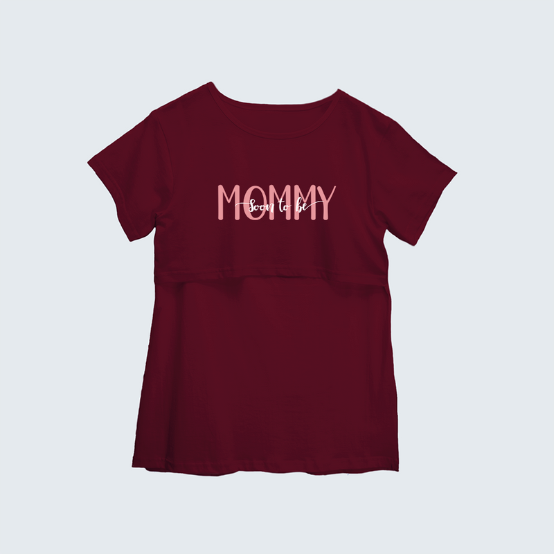 "Soon To Be Mommy "- Comfort Fit Maternity T-shirt With Prints - MAROON - XS XS(Chest 32")