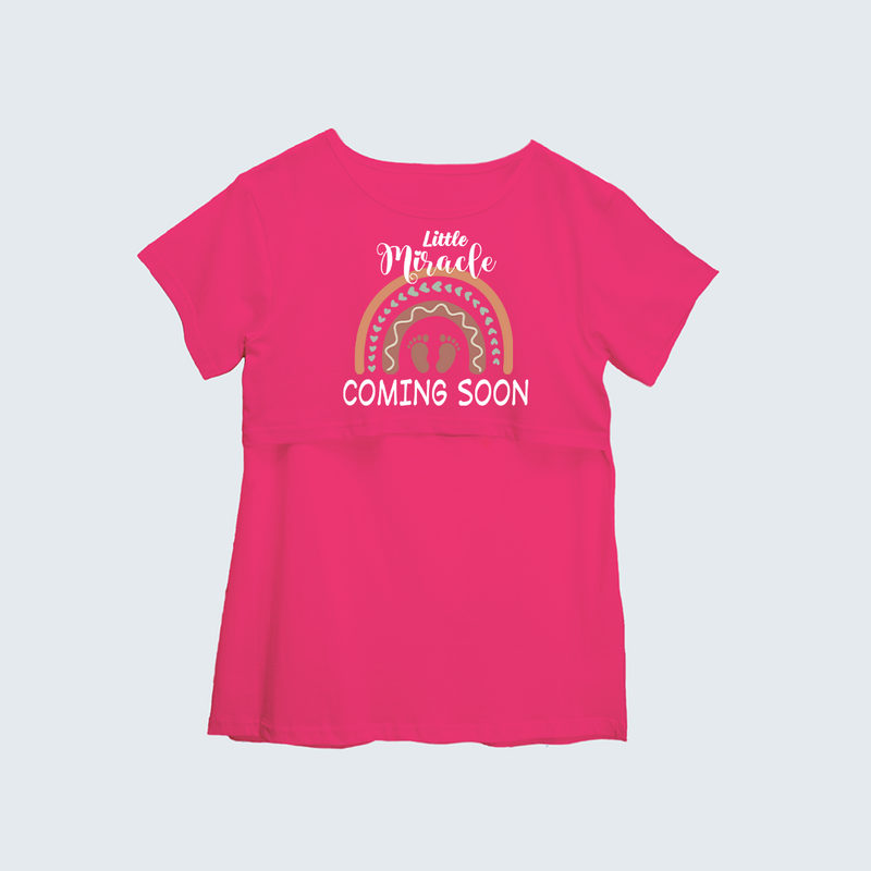 "Little Miracle Coming Soon "- Comfort Fit Maternity T-shirt With Prints - PINK - XS XS(Chest 32")