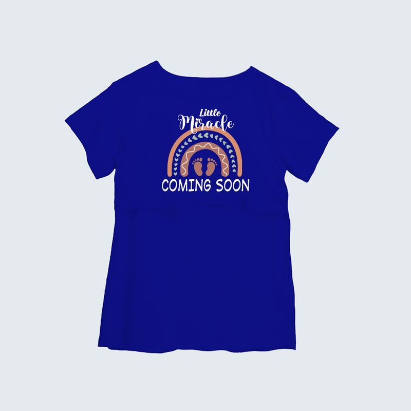 "Little Miracle Coming Soon "- Comfort Fit Maternity T-shirt With Prints - ROYAL BLUE - XS XS(Chest 32")