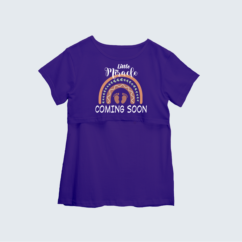 "Little Miracle Coming Soon "- Comfort Fit Maternity T-shirt With Prints - VIOLET - XS XS(Chest 32")