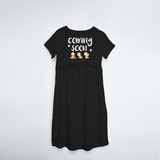 "Baby Coming Soon "- Comfort Fit Maternity Maxi Dress With Prints - BLACK - XS XS(Chest 32")