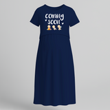 "Baby Coming Soon "- Comfort Fit Maternity Maxi Dress With Prints - NAVY BLUE - Extra Small (Chest 32")
