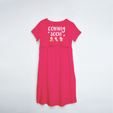 "Baby Coming Soon "- Comfort Fit Maternity Maxi Dress With Prints - PINK - XS XS(Chest 32")