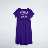 "Baby Coming Soon "- Comfort Fit Maternity Maxi Dress With Prints - VIOLET - XS XS(Chest 32")