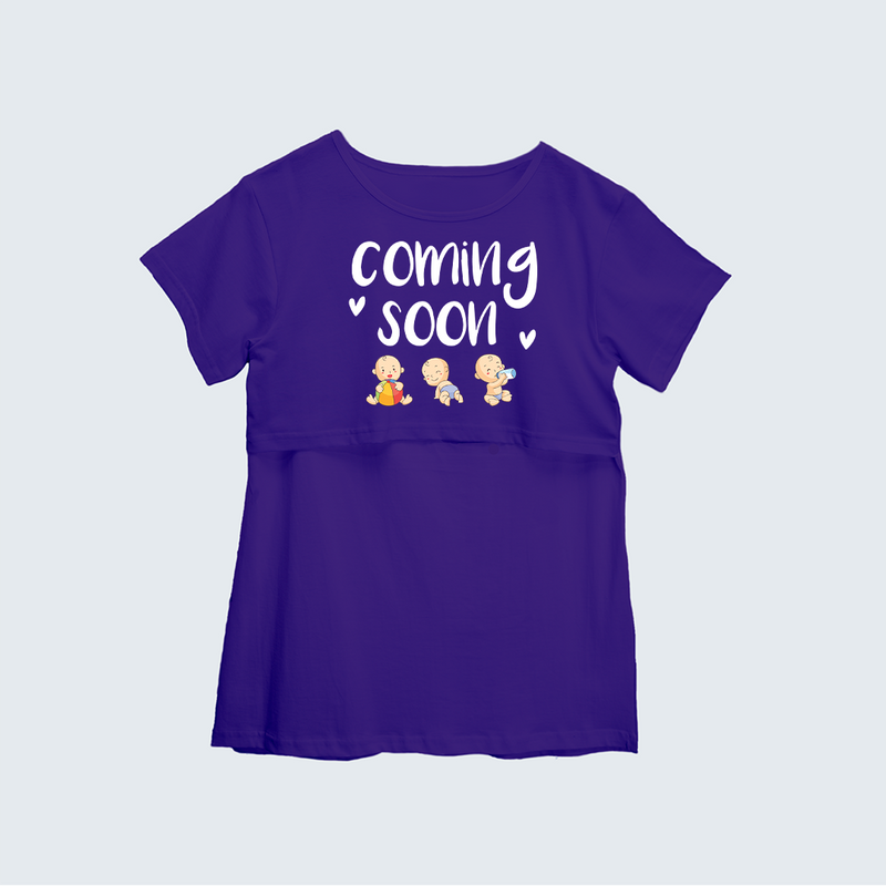 "Baby Coming Soon "- Comfort Fit Maternity T-shirt With Prints - VIOLET - XS XS(Chest 32")