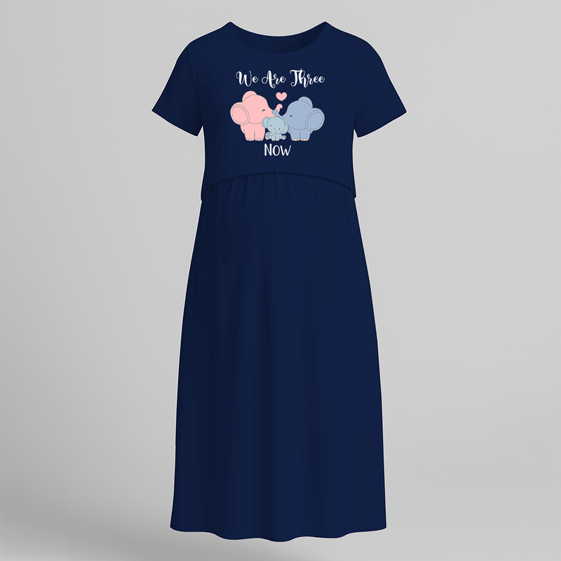 "We Are Three Now "- Comfort Fit Maternity Maxi Dress With Prints - NAVY BLUE - Extra Small (Chest 32")