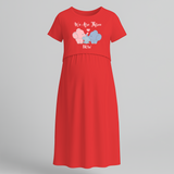 "We Are Three Now "- Comfort Fit Maternity Maxi Dress With Prints - RED - Extra Small (Chest 32")