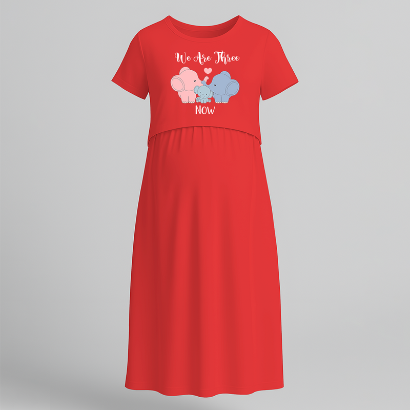 "We Are Three Now "- Comfort Fit Maternity Maxi Dress With Prints - RED - Extra Small (Chest 32")