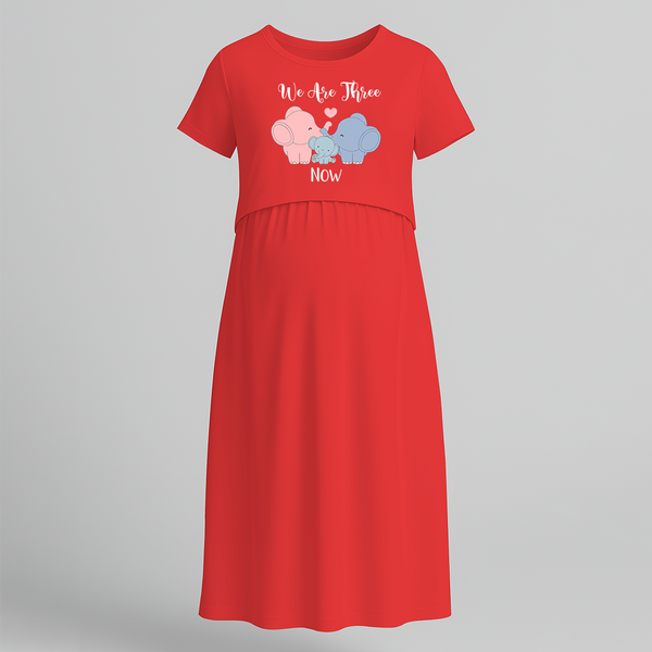 "We Are Three Now "- Comfort Fit Maternity Maxi Dress With Prints - RED - Extra Small (Chest 32")