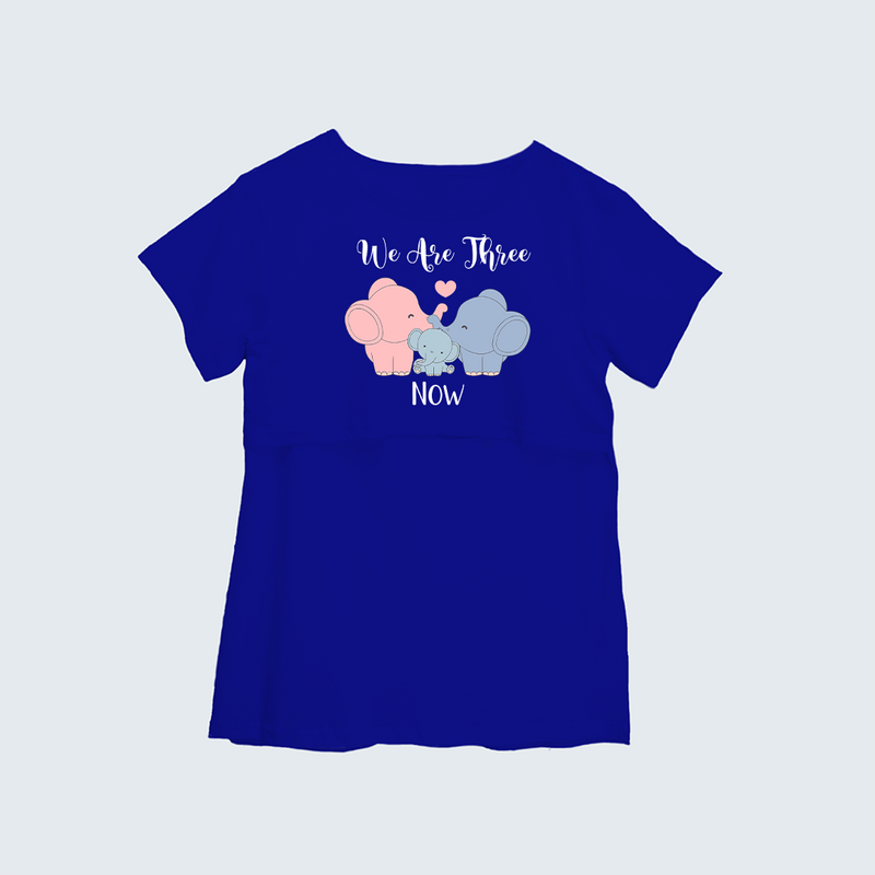 "We Are Three Now "- Comfort Fit Maternity T-shirt With Prints - ROYAL BLUE - XS XS(Chest 32")