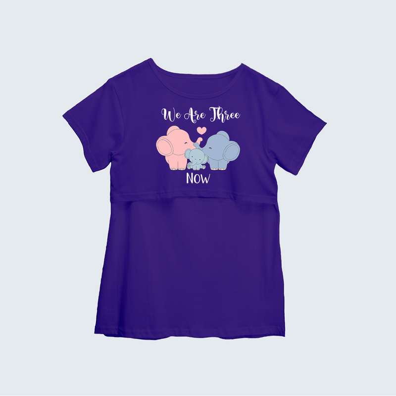 "We Are Three Now "- Comfort Fit Maternity T-shirt With Prints - VIOLET - XS XS(Chest 32")