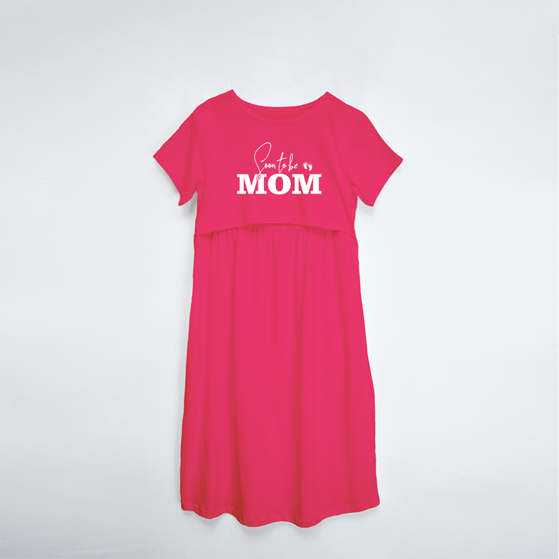 "Soon To Be Mom "- Comfort Fit Maternity Maxi Dress With Prints - PINK - XS XS(Chest 32")