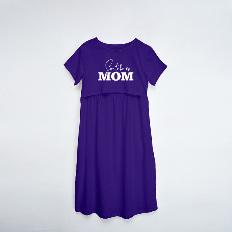 "Soon To Be Mom "- Comfort Fit Maternity Maxi Dress With Prints - VIOLET - XS XS(Chest 32")