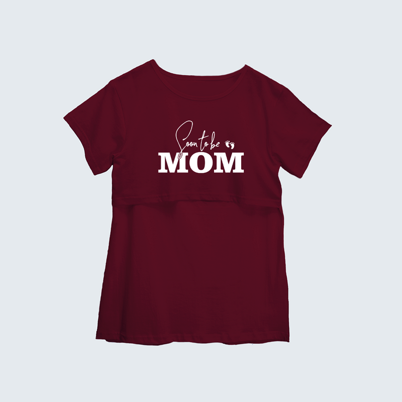 "Soon To Be Mom "- Comfort Fit Maternity T-shirt With Prints - MAROON - XS XS(Chest 32")