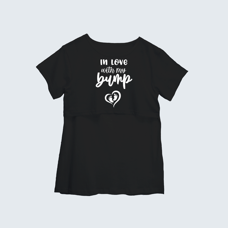 "In Love With My Bump "- Comfort Fit Maternity T-shirt With Prints - BLACK - XS XS(Chest 32")