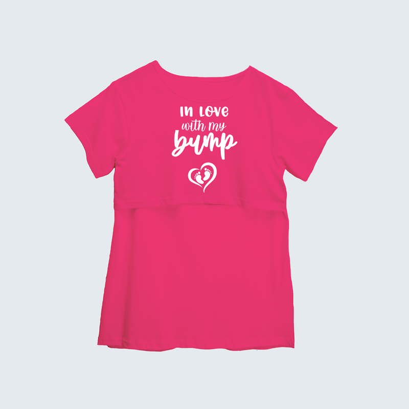 "In Love With My Bump "- Comfort Fit Maternity T-shirt With Prints - PINK - XS XS(Chest 32")