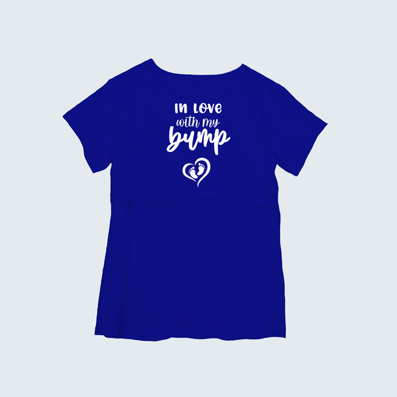 "In Love With My Bump "- Comfort Fit Maternity T-shirt With Prints - ROYAL BLUE - XS XS(Chest 32")