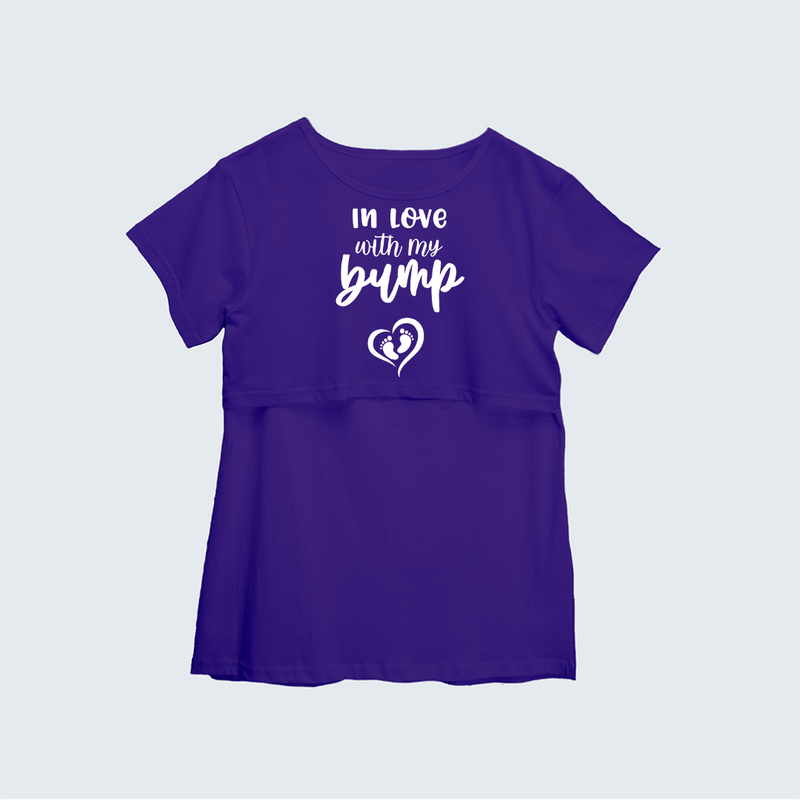 "In Love With My Bump "- Comfort Fit Maternity T-shirt With Prints - VIOLET - XS XS(Chest 32")