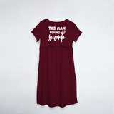 "The Man behind Bump "- Comfort Fit Maternity Maxi Dress With Prints - MAROON - XS XS(Chest 32")