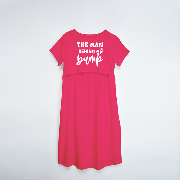 "The Man behind Bump "- Comfort Fit Maternity Maxi Dress With Prints - PINK - XS XS(Chest 32")