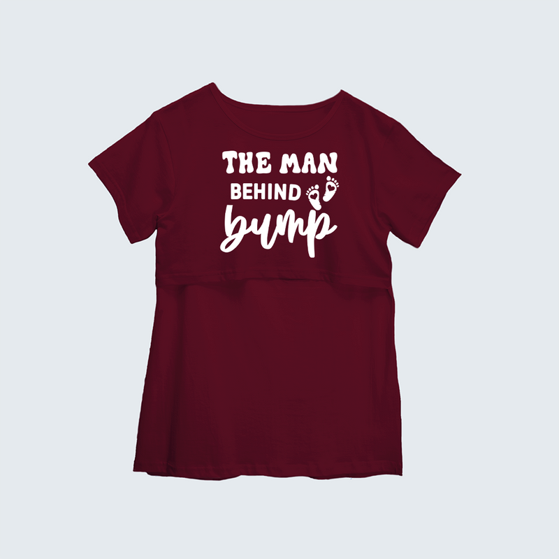 "The Man behind Bump "- Comfort Fit Maternity T-shirt With Prints - MAROON - XS XS(Chest 32")