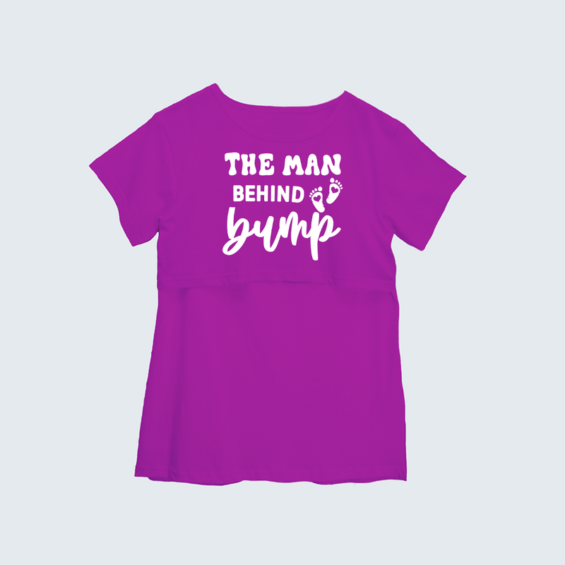 "The Man behind Bump "- Comfort Fit Maternity T-shirt With Prints - MEGENTA - XS XS(Chest 32")