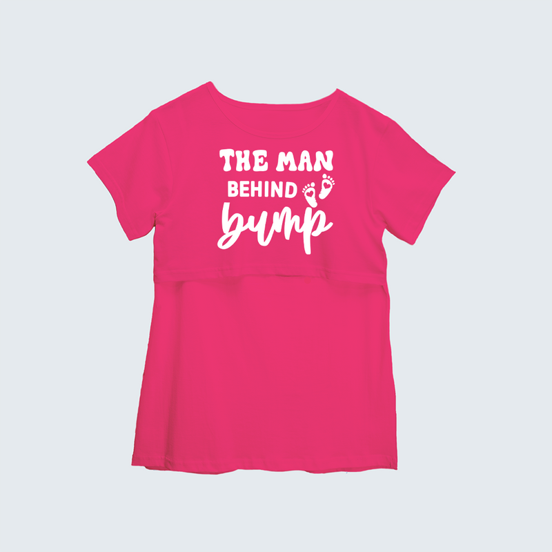 "The Man behind Bump "- Comfort Fit Maternity T-shirt With Prints - PINK - XS XS(Chest 32")