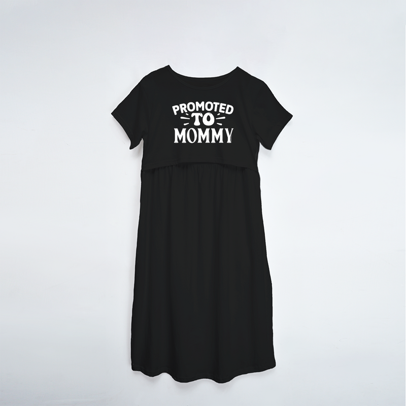 "Promoted-To-Mommy"- Comfort Fit Maternity Maxi Dress With Prints - BLACK - XS XS(Chest 32")