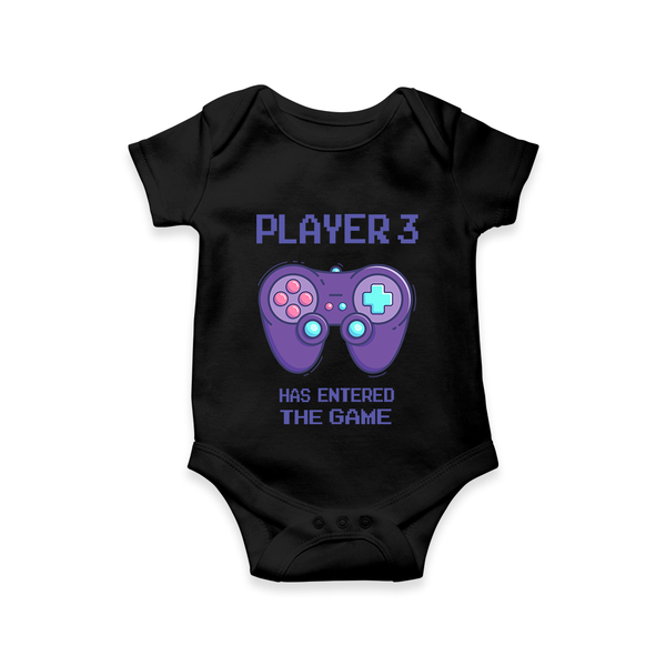 Little Gamer Player 3 Printed Baby Romper - BLACK - New Born (Chest 14")