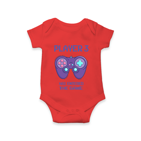 Little Gamer Player 3 Printed Baby Romper - RED - New Born (Chest 14")