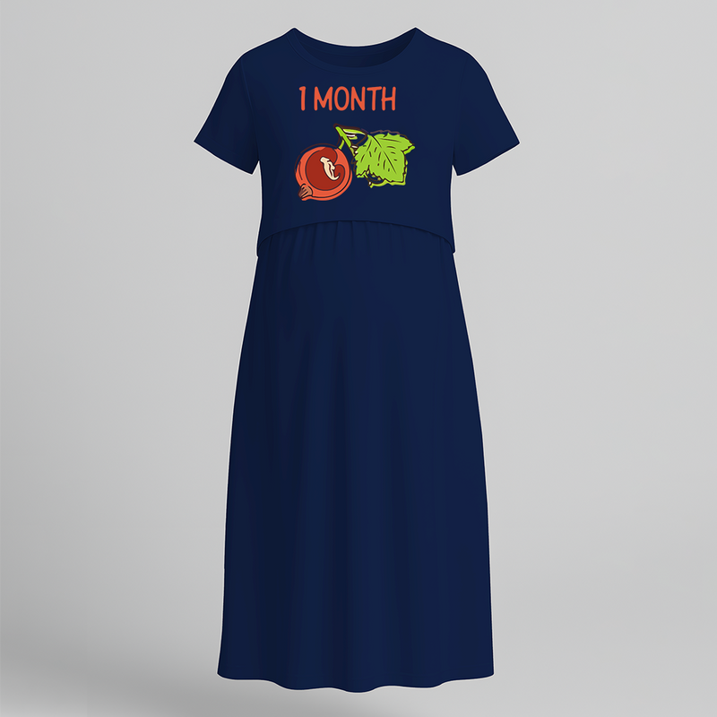 "1 Month"- Comfort Fit Maternity Maxi Dress With Prints - NAVY BLUE - Extra Small (Chest 32")