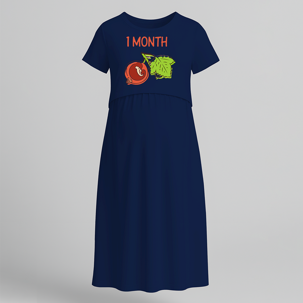"1 Month"- Comfort Fit Maternity Maxi Dress With Prints - NAVY BLUE - Extra Small (Chest 32")