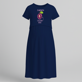 "3 Month"- Comfort Fit Maternity Maxi Dress With Prints - NAVY BLUE - Extra Small (Chest 32")