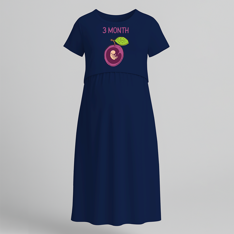 "3 Month"- Comfort Fit Maternity Maxi Dress With Prints - NAVY BLUE - Extra Small (Chest 32")
