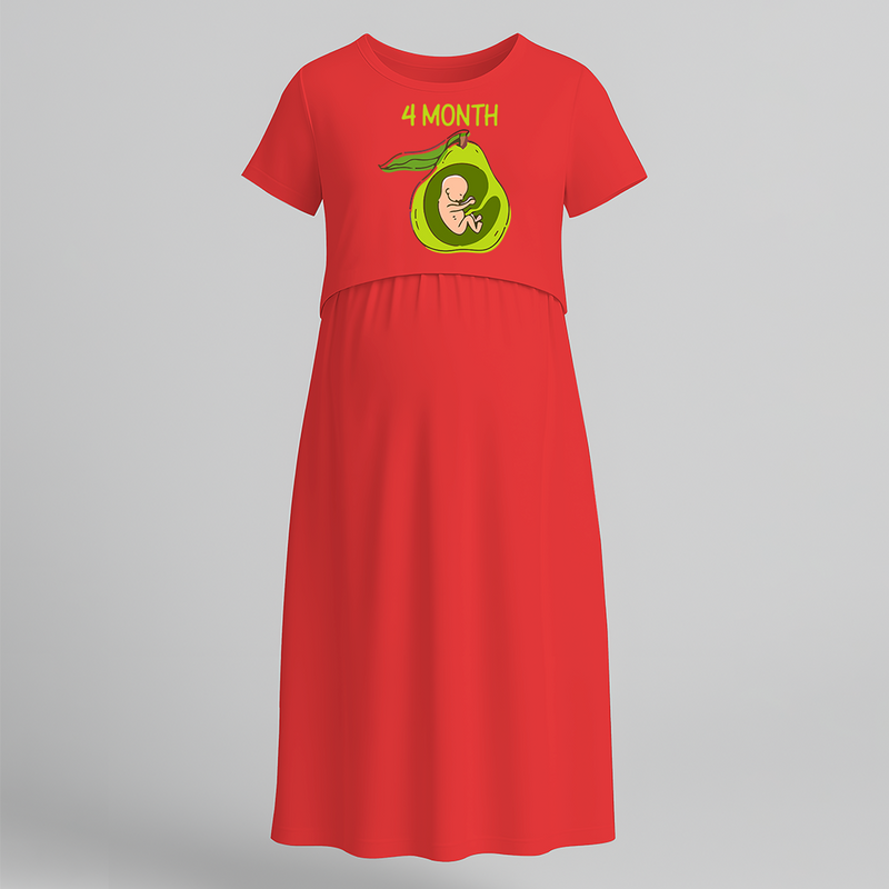 "4 Month"- Comfort Fit Maternity Maxi Dress With Prints - RED - Extra Small (Chest 32")